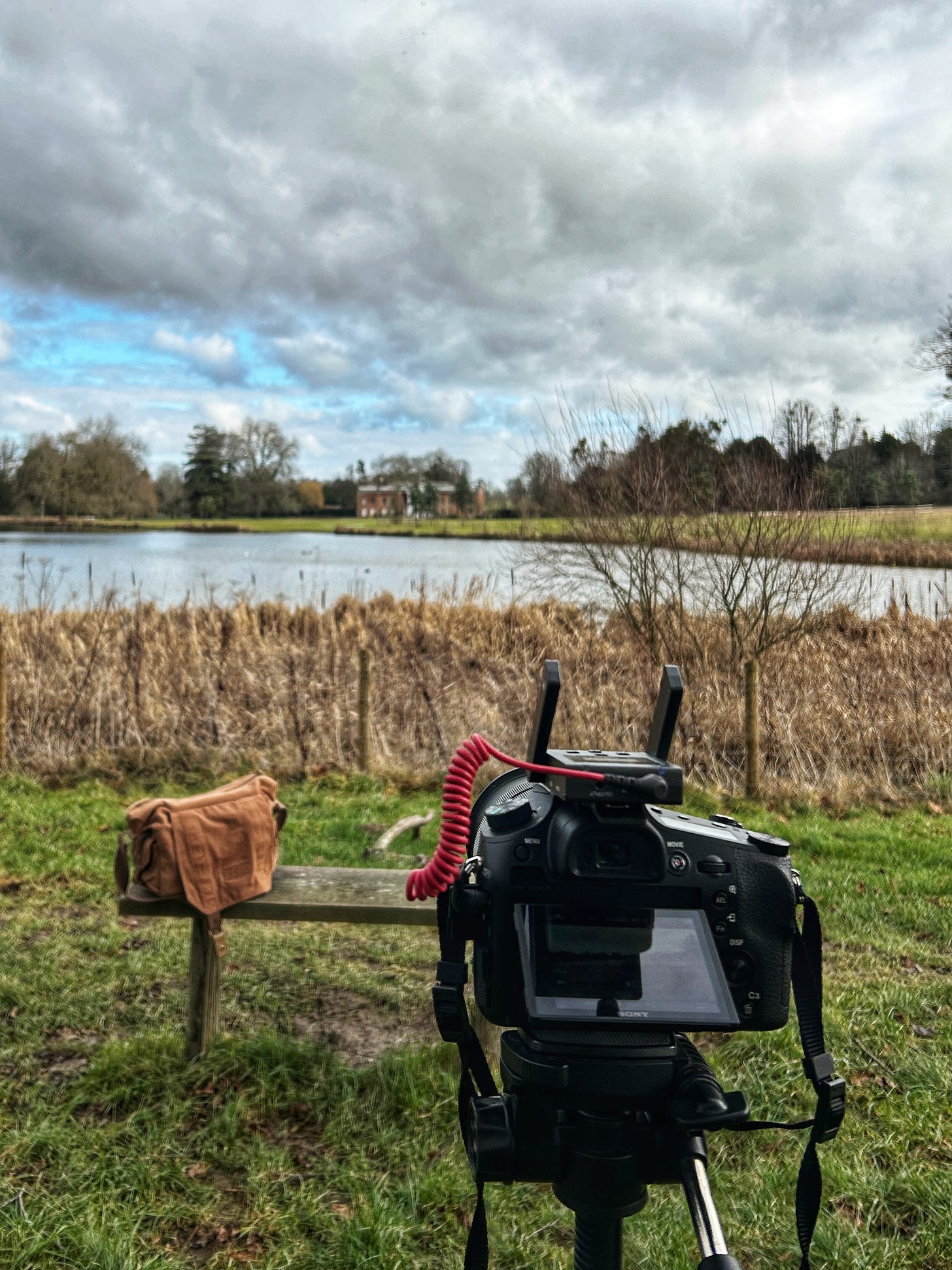 A photo of my camera set up and pointing towards Avington Park