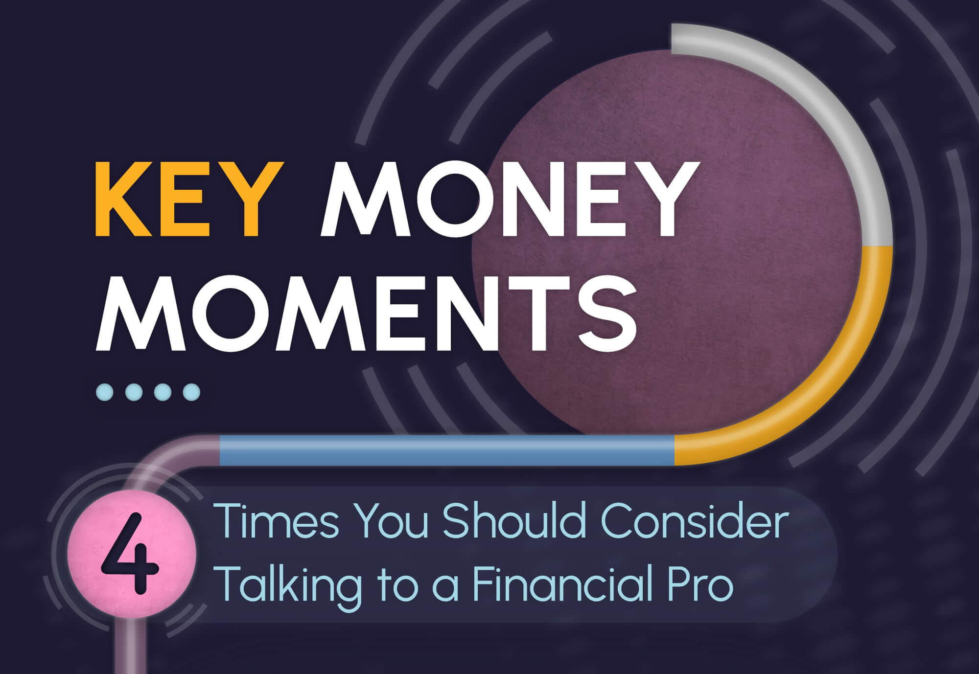 The top of the infographic has a small circular labyrinth and a path exiting the labyrinth that leads down to the title of the infographic. The title is Four Times You Should Consider Talking to a Financial Pro.