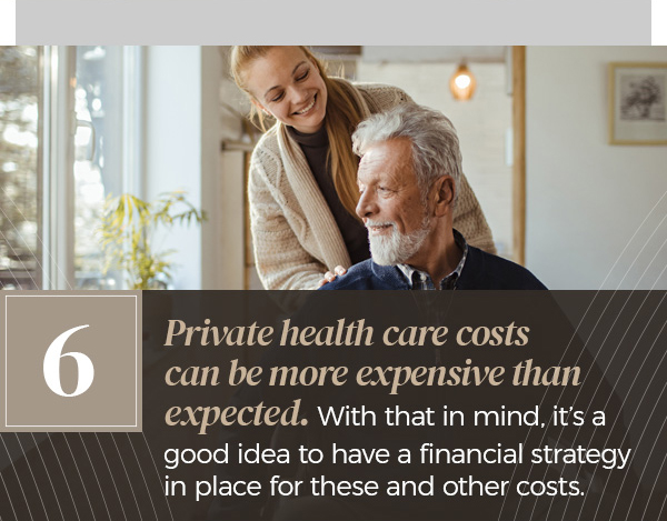 Private health care costs can be more expensive than expected. With that in mind, it’s a good idea to have a financial strategy in place for these and other costs. A young woman wearing a sweater smiles and walks behind a man of mid-to-late middle age in his wheelchair.