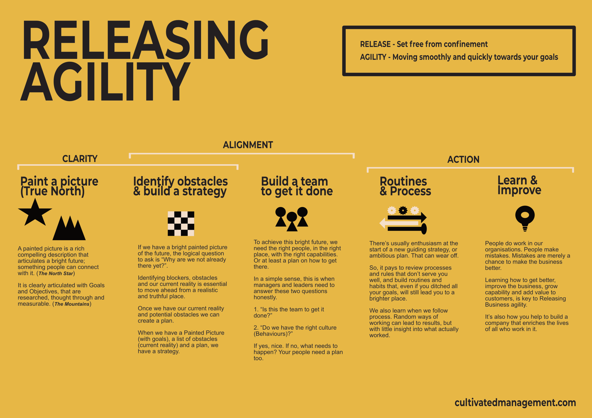A diagram showing the Releasing Agility model